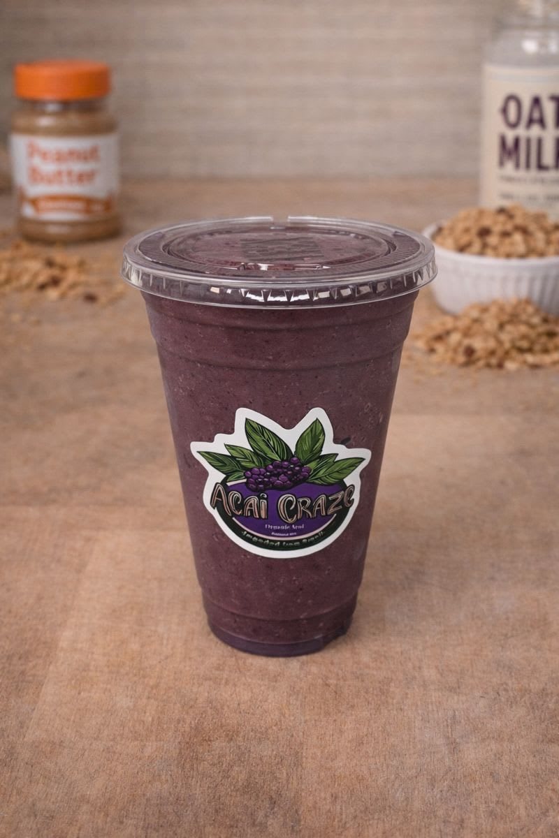 Deep purple Açaí Smoothie in a branded Acai Craze cup