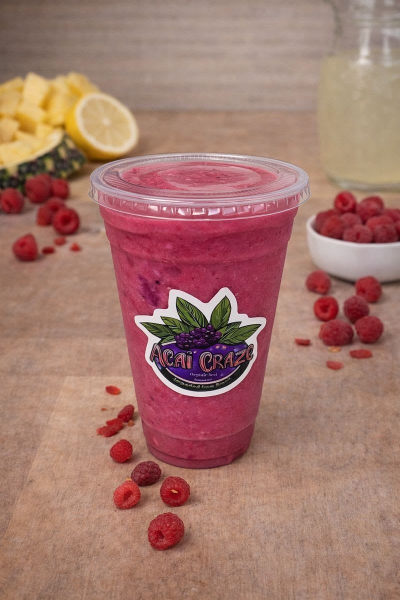 Hot pink Pitaya Splash in a branded Acai Craze cup